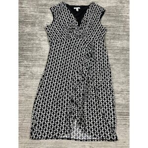 London Style Collection Dress Womens 18 Black & White Faux Wrap Polyester Blend